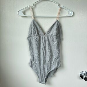 Grey deep v-neck bodysuit, LA Hearts, size XS